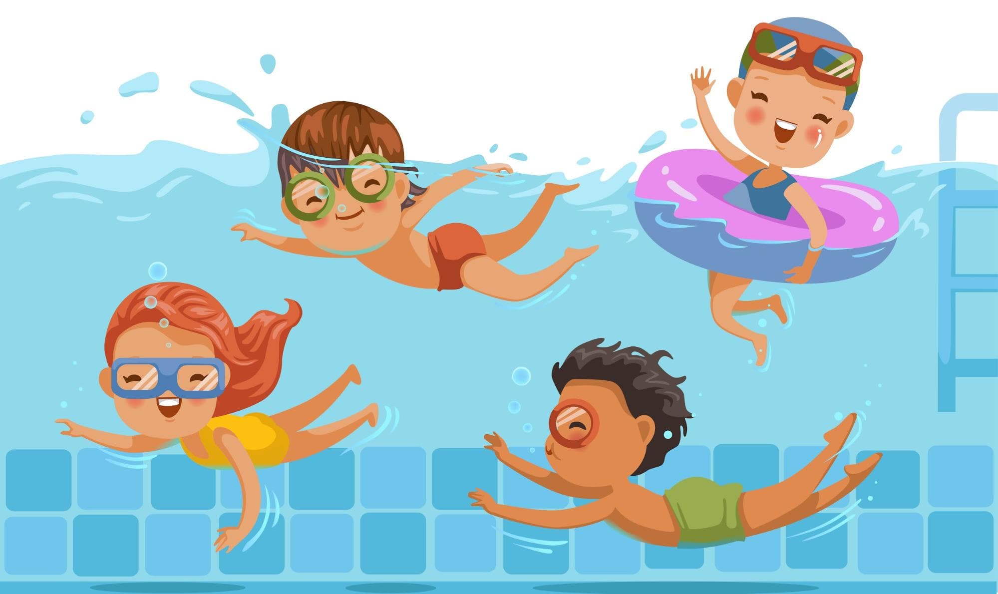 Kinder die schwimmen lernen